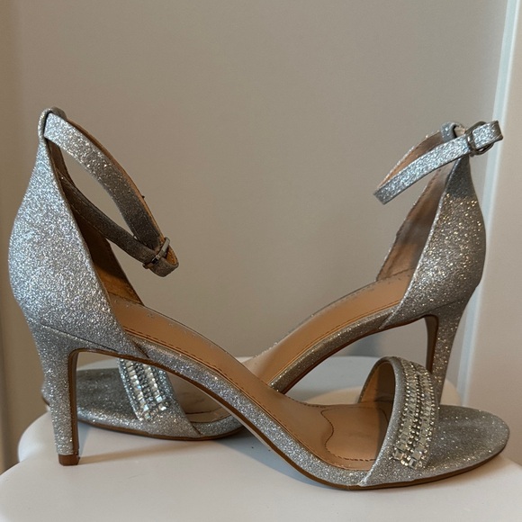 Kelly & Katie Shoes - Kelly & Katie Sparkling Silver Ankle Strap Heels